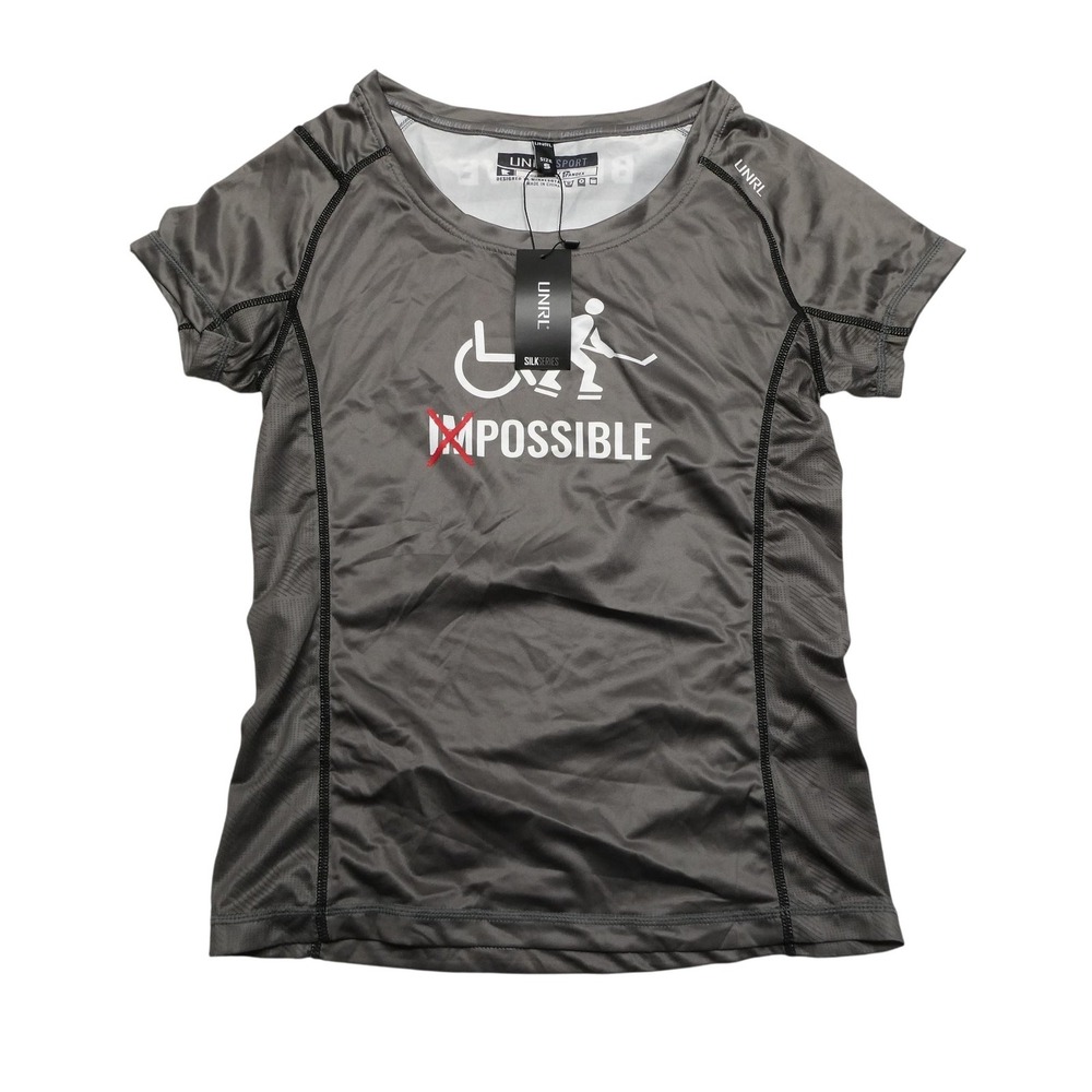 UNRL Shirt Womens Small Gray Black Silk Series BEL13VE Hockey Performance Tee